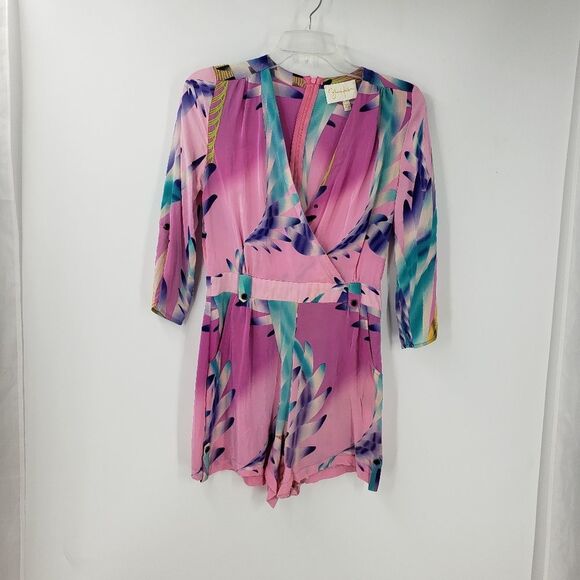 YUMI KIM women's XS pink abstract silk romper - Picture 1 of 7